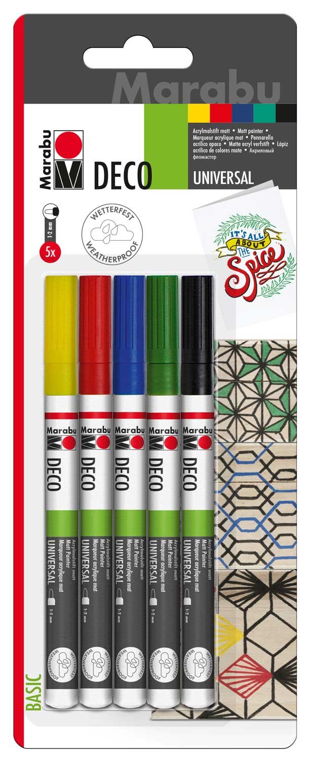 Marabu Deco Painter Pen Assortment (Pack of 5) - 1-2mm Tip