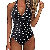SUUKSESS Women Sexy Tummy Control One Piece Swimsuits Halter Push Up Bathing Suits
