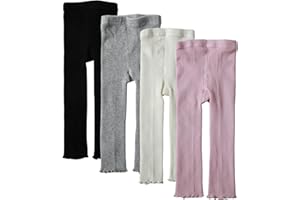 Looching 4 Pack Baby Toddler Kids Girls Footless Tights Cotton Leggings Cable Ribbed Knit Ruffle Stocking Pant