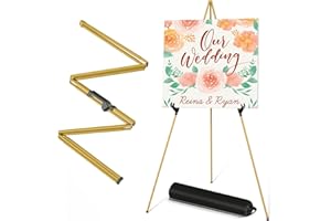 SunyesYoon Display Golden Easel Stand - 63" Artist Instant Tripod Collapsible Portable Floor Easel - Adjustable Art Poster Easy Folding Metal Stand for Display Show, Wedding, Painting
