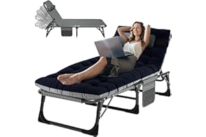 ABORON Patio Lounge Chair, Folding Guest Bed Cot for Adults, 500LB Heavy-Duty Capacity, Portable Extra Bed with Comfort Mat, Quick Fold Design for Indoor Guest Stays & Temporary Use