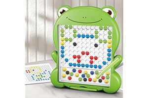 QWIFYU Magnetic Drawing Board for Kids Ages 4-8, Magnetic Dots Board with Magnetic Pen and Beads, Montessori Educational Preschool Drawing Games Toy,Doodle Board Travel Toys for Kids Boys Gifts (Green Frog)