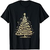 Minimalist Christmas Tree X-Mas Apparel Unisex-Adults T-Shirt Black Small Modern Round Collar Short Sleeve Holiday Christmas Tree T-Shirt