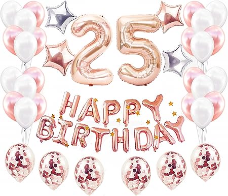 Amazon Laventy ローズゴールド25歳の誕生日デコレーション パーティー用品 番号25の誕生日バルーン 誕生日バルーン 誕生日バナー 誕生日25の誕生日デコレーション 風船 バルーン おもちゃ