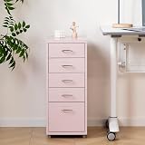 HollyHOME 5 Drawers Mobile Filing Cabinet Metal with Wheels Light Pink view 6