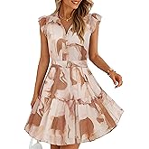 ZESICA Womens Summer Boho Floral Mini Dress 2026 Flutter Short Sleeve Button Chiffon A Line Beach Vacation Party Dresses