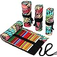 DIYOMR 24/36/72 Slots Pencil Wrap Pencil Rolls, Artist Colored Pencils Roll Up Bag Short Brushes Pouch Case Pencils Organizer for Drawing Coloring and Sketching (Colorful Leaves, 72slots)