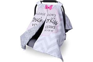 Metplus 2 in 1 Baby Car Seat Cover, Car Seat Canopy for Babies, Mom Nursing Cover, Minky Baby Carrier Covers, Newborn Boy Girl Shower Gift, Peekaboo Opening & No Touch Sign, Grey Stripes