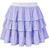 Girls Metallic Sequin Skirt Ruffle Sparkle Shiny Skirts Dance Outfit Party Scooter Elastic Waist 3-Layers Skorts for 6-13Y