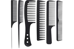 6 Pcs Professional Barberology Hair Comb Set, Heat-Resistant Anti-static Rat Tail Comb Cutting Clipper Comb, Carbon Fiber Fin