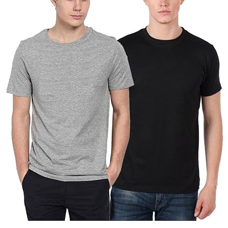 Buy Men's T-Shirt, Plain Black and Light Grey Combo, Large at Amazon.in