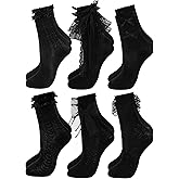 Fourluoo 6 Pairs Women's Ruffle Ankle Socks - Lace & Frilly Cute Breathable Thin Cool Casual Socks
