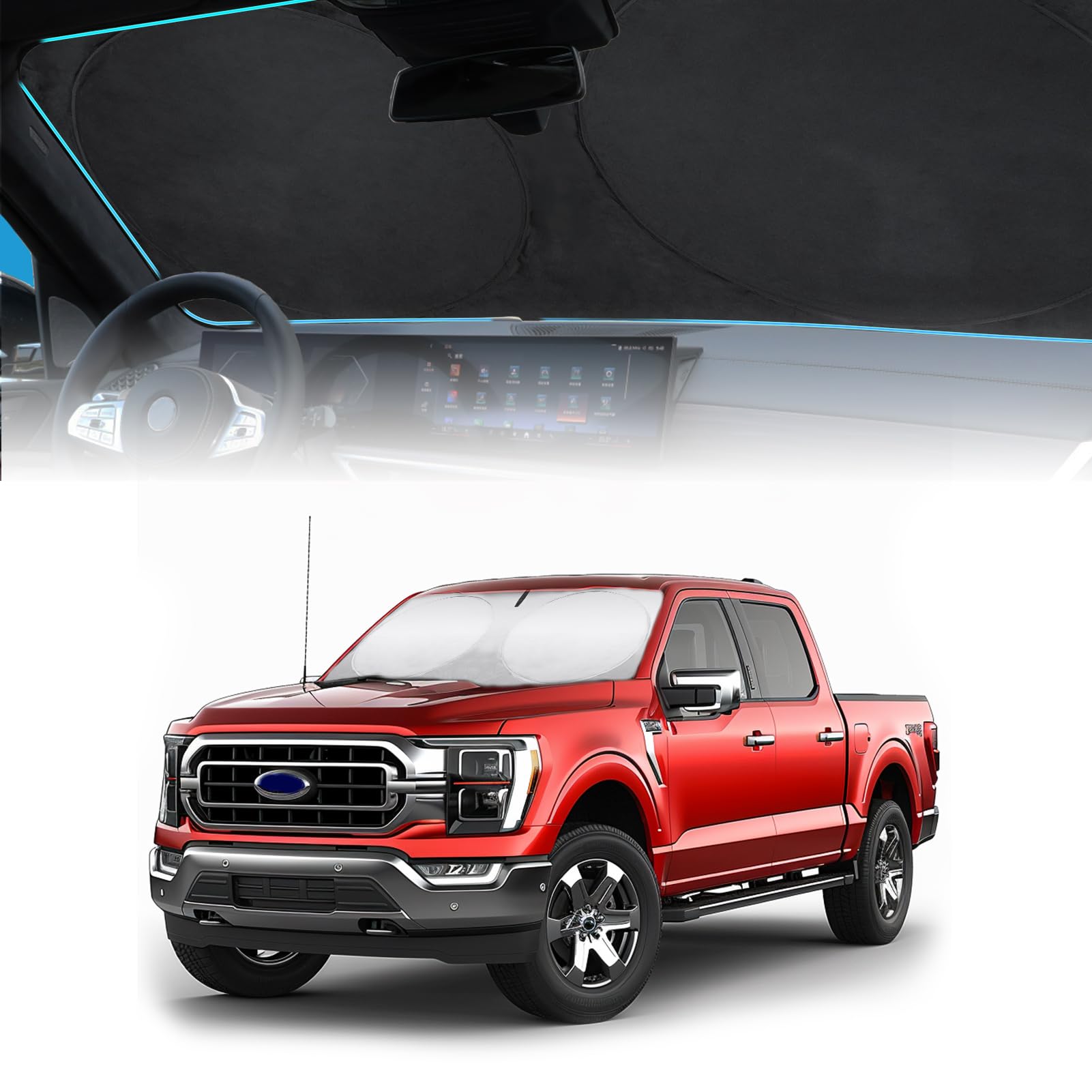 Photo 1 of Windshield Sun Shades Sunshade fit for Ford F150 2021-2024 2025 2026 Front Window Shield Sun Visor Protector for Ford F150 F-150 Lariat King Ranch Platinum XL XLT Limited Raptor Truck Car Accessories