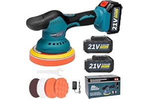 SundpeyPRO 21V Cordless Buffer Polisher - 6 Inch Portable Orbital Polisher with 2 * 4.0Ah Batteries & 6 Variable Speed & 5500RPM - Buffer Polisher for Car Detailing Polishing Waxing Removing Scratch