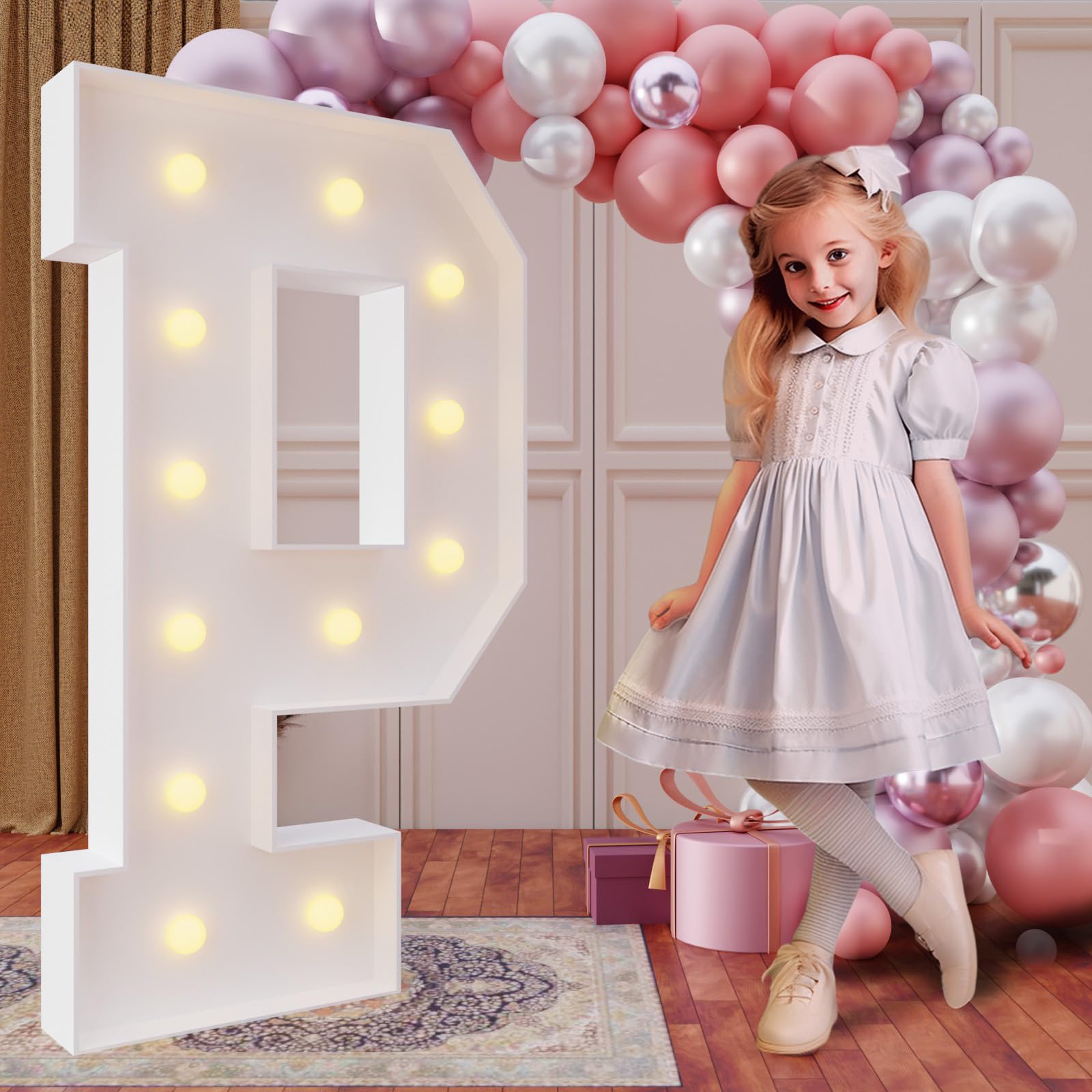 Photo 1 of imprsv 4FT Marquee Light Up Letters for Birthday Party Decorations Large Marquee Letters for Wedding Event Bridal Shower Engagement Anniversarty Party Decor,Letter P