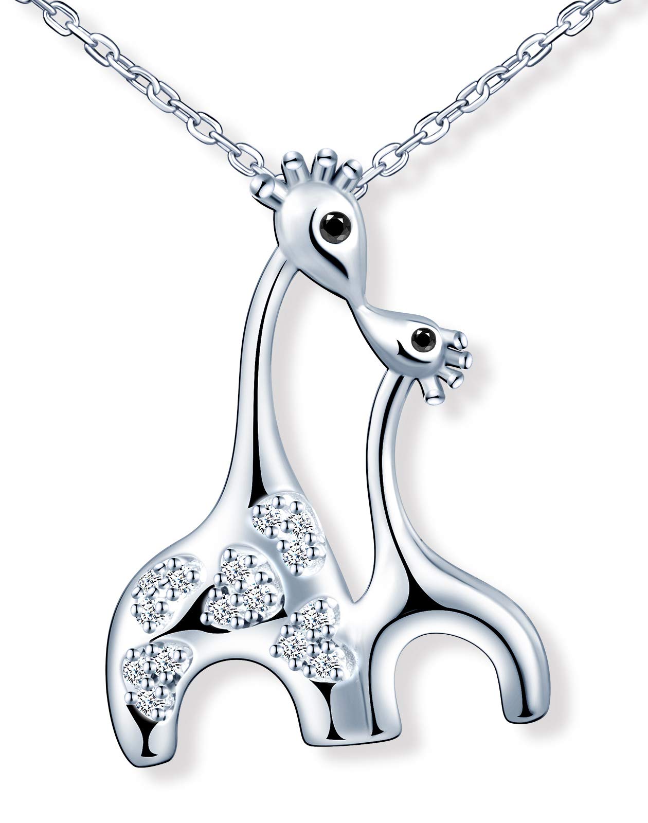 MicLee Women's girl's Necklace pendant, 925 Sterling Silver necklace, Cute Christmas elk necklace, Mother's love pendant, Inlaid zircon, mini beautiful pendant, silver