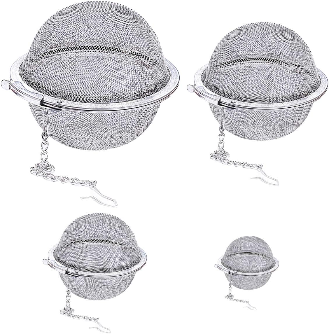 Saijer Gewürzsieb, 4 Stück Edelstahl Gewürzkugel Teesieb mit Kette Gewürzkugel für Losen Tee Mulling Gewürze Kräuter Würze (4 Größen)