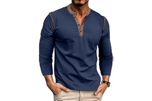 QEKOMA Mens Henley Shirts Long Sleeve Casual Button T-Shirt Classic Basic Cotton Lightweight Stylish Pullover Tees