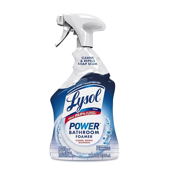 LYSOL POWER FOAMING BATHROOM CLEANER, MULTIPURPOSE CLEANER FOR SHOWERS, BATHTUBS, SINKS, DISINFECTANT SPRAY KILLS 99.9% OF GERMS, ZERO BLEACH CLEANING SPRAY, 32 OZ.