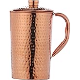 Pure Copper Hammered Water Jug UNLINED, UNCOATED and LACQURE FREE (Copper Pitcher) for Ayurveda Health Benefits - 1500 Ml (50.7 US Fl Oz) Capacity