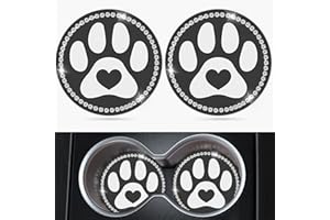 Jupswan Car Cup Holder Coaster 2 Pack Cute Dog Paw Bling Rhinestone Crystal Silicone New Automotive CupHolder Accessories Decor Decorations for Women