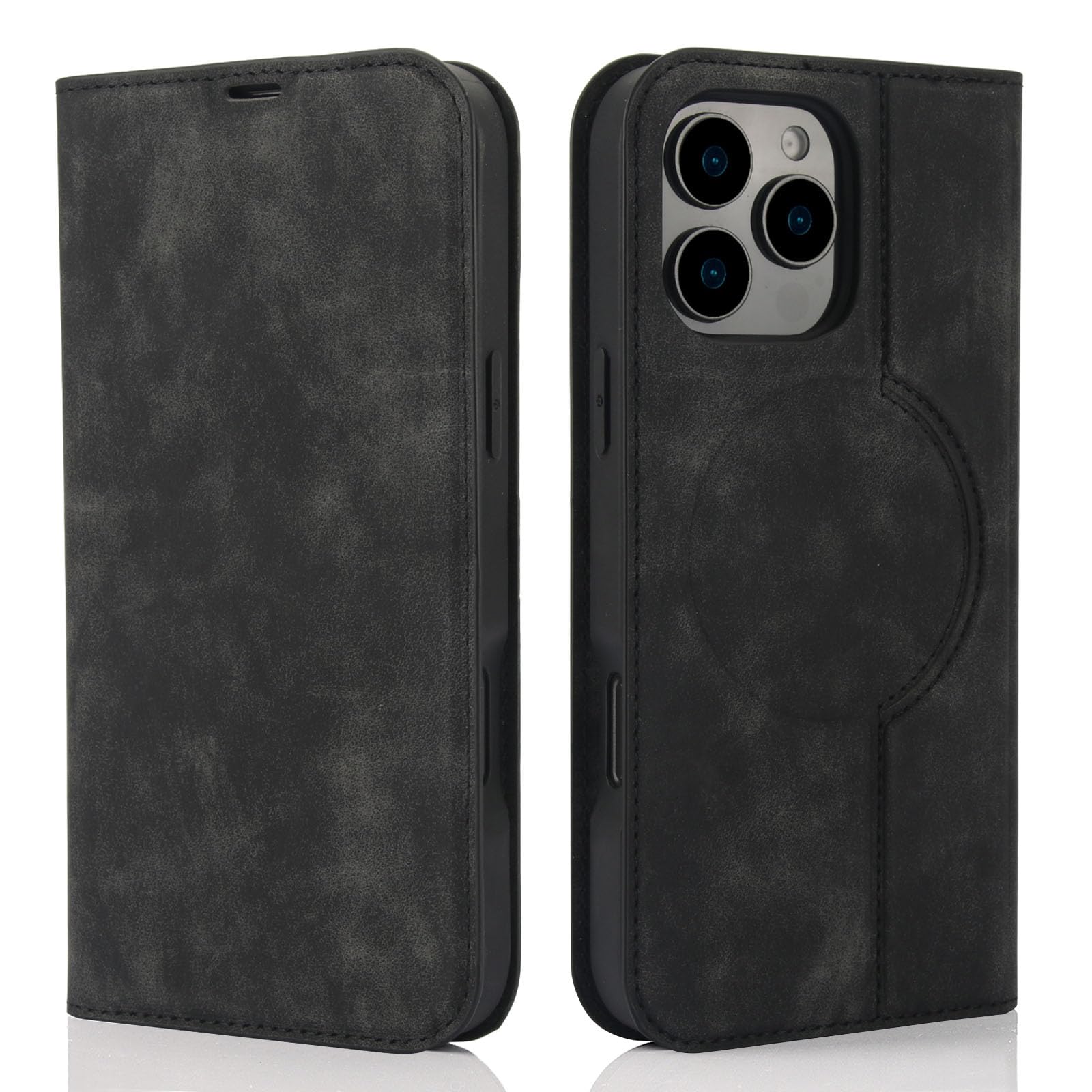 QLTYPRI Wallet Case for iPhone 16 Pro Max 6.9 inch Compatible with Magsafe Charger, Magnetic Flip Folio PU Leather Phone Case with RFID Blocking Card Holder Slots Kickstand Shockproof Cover - Black