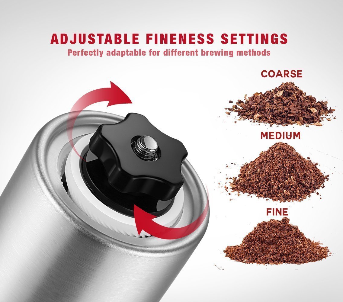 Firlar Premium Manual Coffee Grinder Adjustable Coffee Grinder Burr, Stainless Steel Burr Mill Grinder with Brush