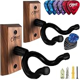 ClefArc Guitar Wall Hanger 2 Pack U-Shaped Walnut Mount | Black walnut hardwood, auto-pivoting yoke, nitro-safe padding, 35 lb capacity, 6 picks and hardware included