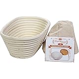 (10 x 6 x 4 inch) Premium Oval Banneton Basket with Liner - Perfect Brotform Proofing Basket for Making Beautiful Bread