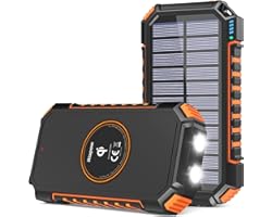 Solar Charger 26800mAh, Riapow Solar Power Bank 4 Outputs USB C Quick Charge Qi Wireless Portable Charger with LED Flashlight