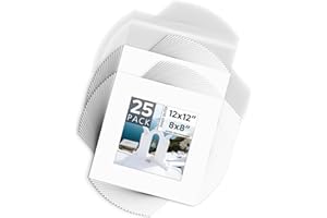 Mat Board Center, Pack of 25, 12x12 for 8x8 White Mat Kit - Acid Free, 4-ply Thickness, White Core - Includes Backing Boards 