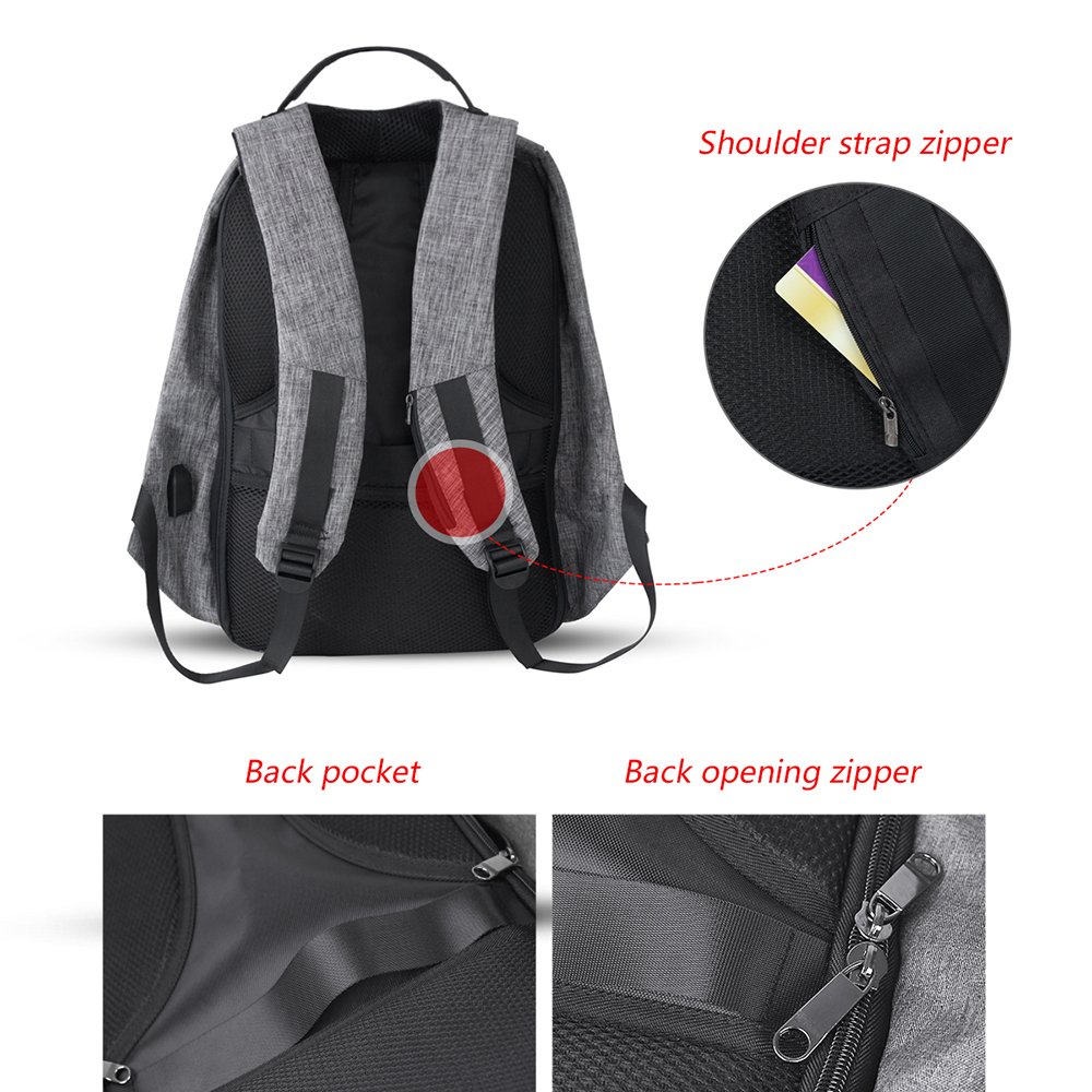 ADUO Anti-theft Laptop Backpack, Waterproof Travel Business Backpack School Hiking Camping Bag with USB Charging Port Fits 15.6 inch Laptop and Notebook ( Grey )