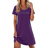 Ekouaer Cotton Nightgowns for Women Soft Sleep Shirt with Pocket Short Sleeve Crewneck Nightshirts S-XXL