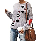 Dog Mom Sweatshirts Love Heart Dog Paw Print Pullover Dog Lover Shirts for Women Long Sleeve Tops