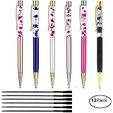Ballpoint Pens，6PCS Metal Ball Pens Office Supplies， Dynamic Liquid Flower Pens for Desk Accessories. (Black Refill)