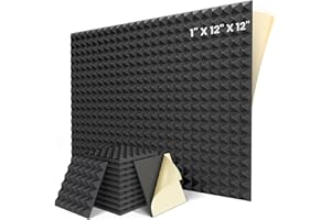 BEEQUIET 12 Pack Self-adhesive Sound Proof Foam Panels 1" X 12" X 12" - Fast Expand Acoustic Panels, Pyramid Design Soundproof Wall Panels to Absorbs Sound and Eliminates Echoes
