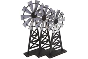 BESPORTBLE 3pcs Vintage Wood Windmill Craft Set with Iron Blades, Rustic Miniature Windmill Figurines