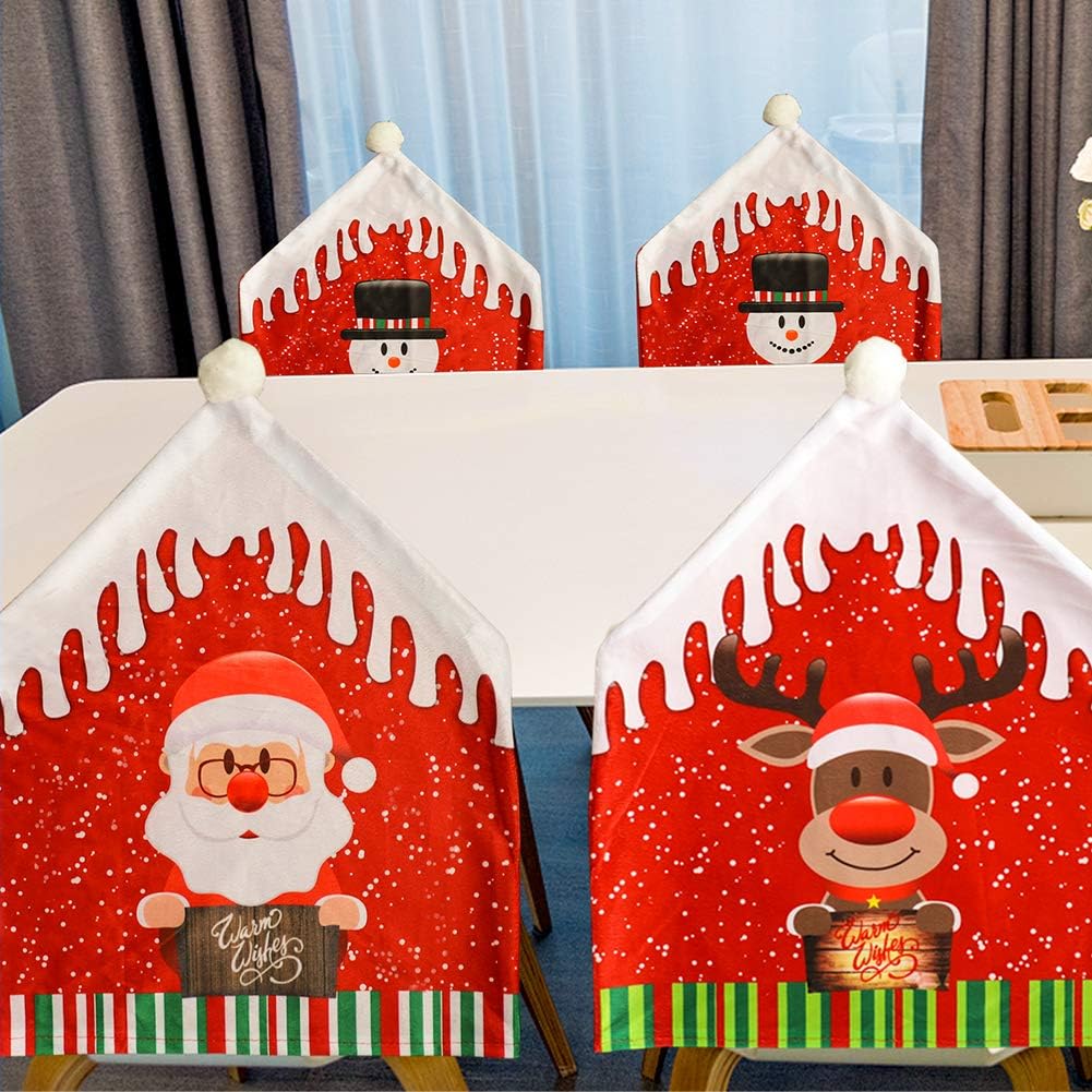 Christmas Chair Covers Set of 3 Dining Room Chair Slipcovers 18.5”x22.5 Office Chair Cover Xmas Chair Back Covers for Hotel Ceremony Banquet Wedding Party Christmas Decorations Indoor: Kitchen & Dining