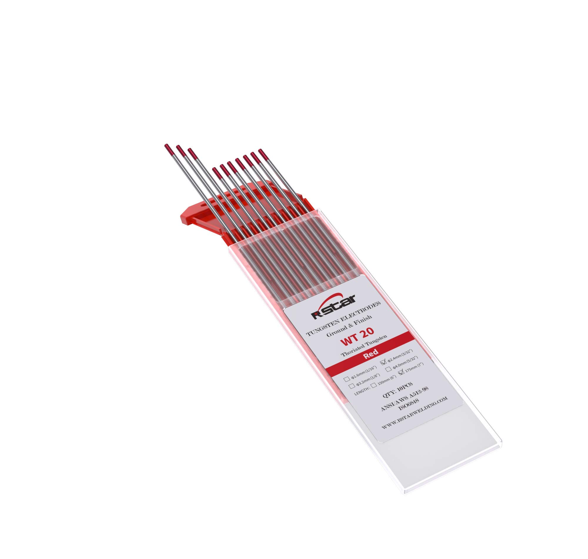 Elettrodi Tungsteno WT20 Rosso 2% Toriato - 10 Pezzi 3,2mm X 150mm Per Saldatura TIG