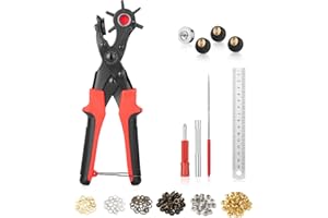 UNCO- Leather Hole Punch Tool Set, Red Handle, Multi Punch Sizes, Belt Hole Puncher for Leather, Belts, Straps, Pet Collars, Shoes, Saddles, Canvas & DIY Crafts, with Grommet Eyelet Kit 100 Set