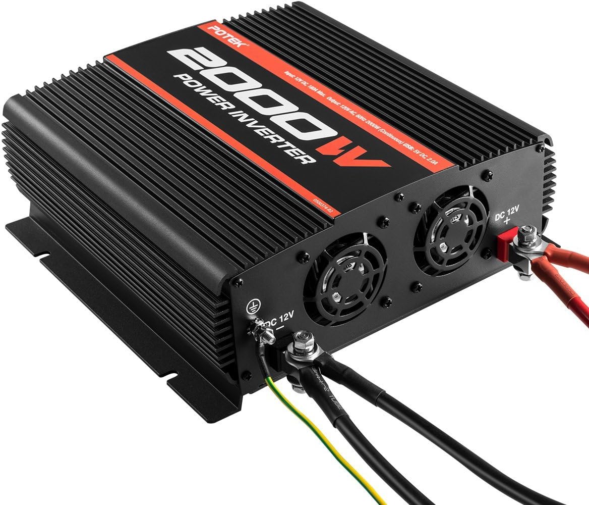 POTEK 2000W Power Inverter Three AC Outlets 12V DC to 110V AC Car Inverter with USB Port: Automotive