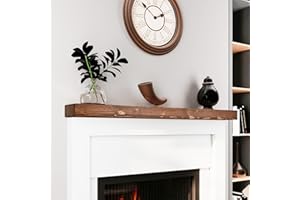 BoscoMondo 54 Inch Fireplace Mantel - Solid Rustic Wood - Wall Mounted Floating Farmhouse Shelf - with Invisible Heavy Duty Metal Bracket (54", Dark Brown)