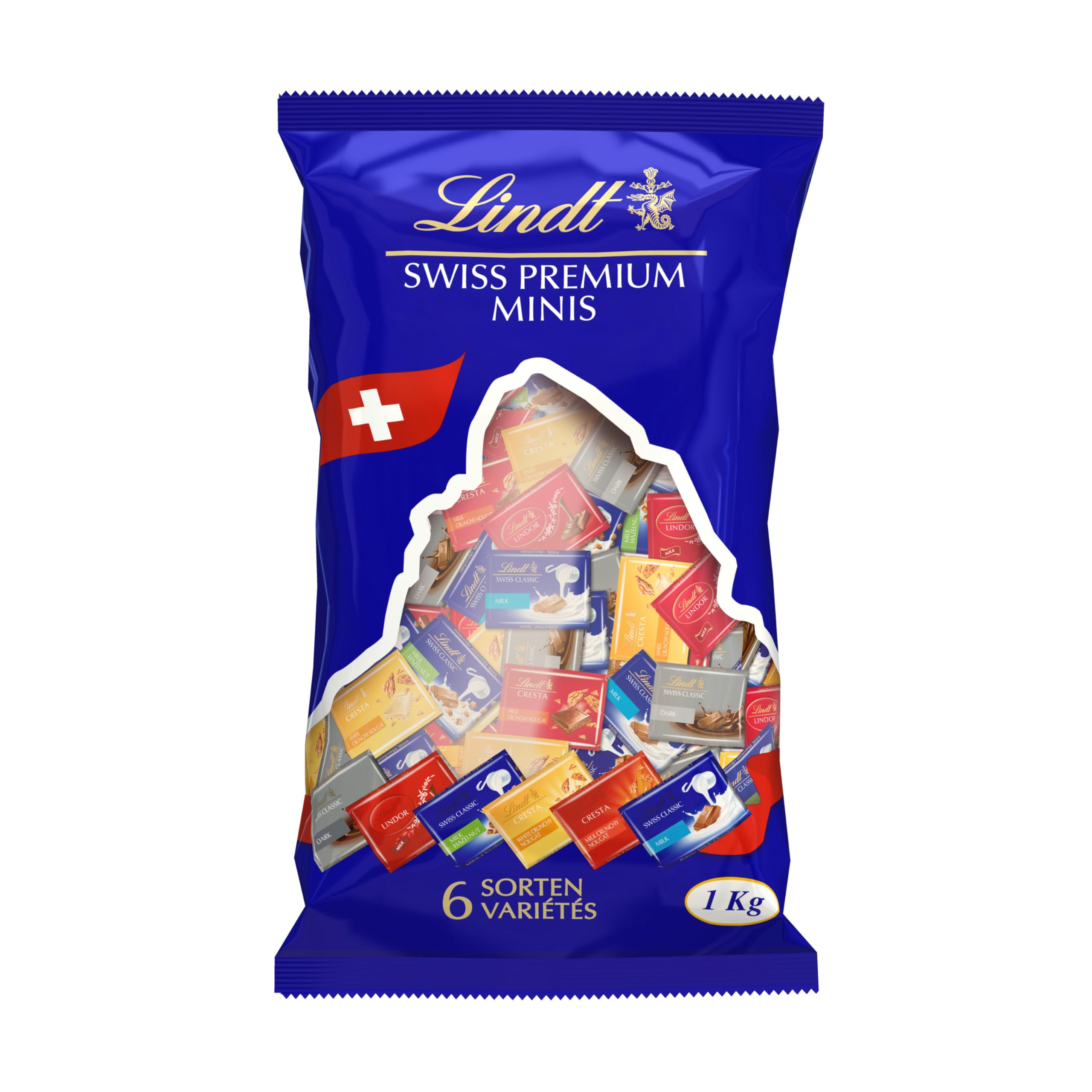 Lindt Schokolade | Napolitains Mini Schokoladentafeln Beutel | 1 kg | kleine zartschmelzende Schokoladen-Täfelchen in 6 Sorten | Schokoladen-Geschenk zum Teilen