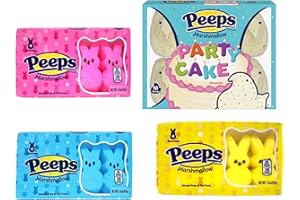 NEEDZO Easter Peeps Marshmallow Variety Pack Including Classic Bunny Shaped Pink, Blue, and Yellow and Party Cake Flavor Candy for Easter Baskets, Pack of 4