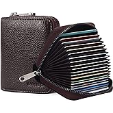 Linno RFID 20 Slots Credit Card Holder Genuine Leather Small Wallet for Women or Men with Zipper