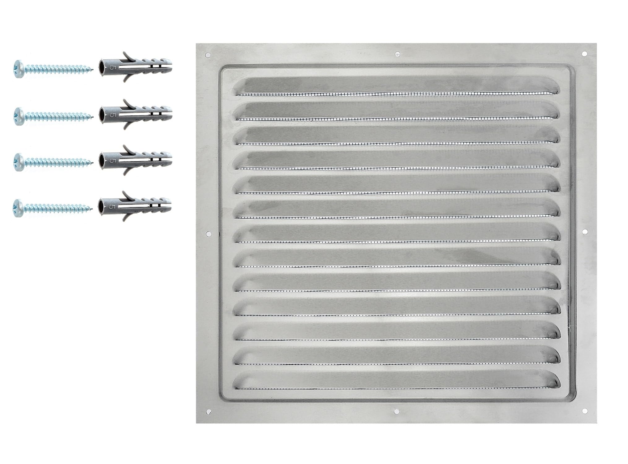 DEMLOU – Square Anodised Aluminium Louvre Air Ventilation Grille 25 x 25 cm with Mesh – Wall or Door Air Vent for Indoor or Outdoor Use.