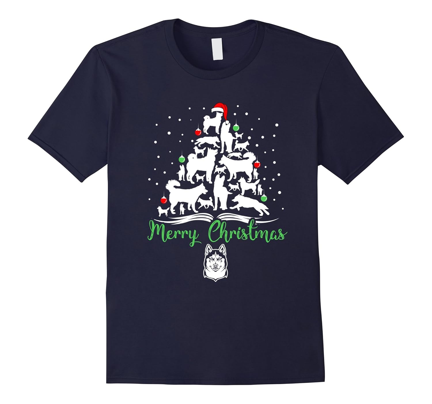 Siberian Husky Christmas Tree Merry Christmas Gift T-shirt-Rose