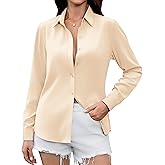 ioofory Premium Soft Breathable Satin Silk Button Down Shirts for Women Long Sleeve Blouses Work Dress Casual Tops