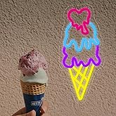 Ice Cream Open Neon Sign for Wall Decor Dimmable Business LED Neon Light for Ice cream Drink Bar Shop Birthday Christmas Party Bedroom USB Powered Neon Art Signs Decor 14.7×6.7 inch