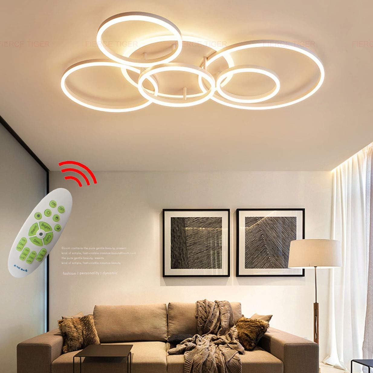 Decken Lampe LED Dimmbar mit Fernbedienung, Groß Wohnzimmerlampe Modern